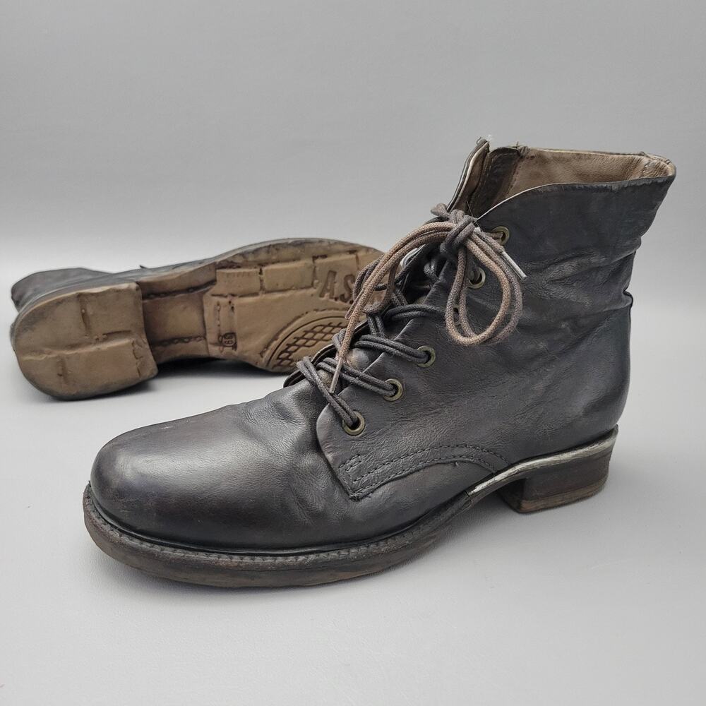 AS98 Brown Leather Combat Boots Size 39 / 9 Vintage Double Lace (Read)
